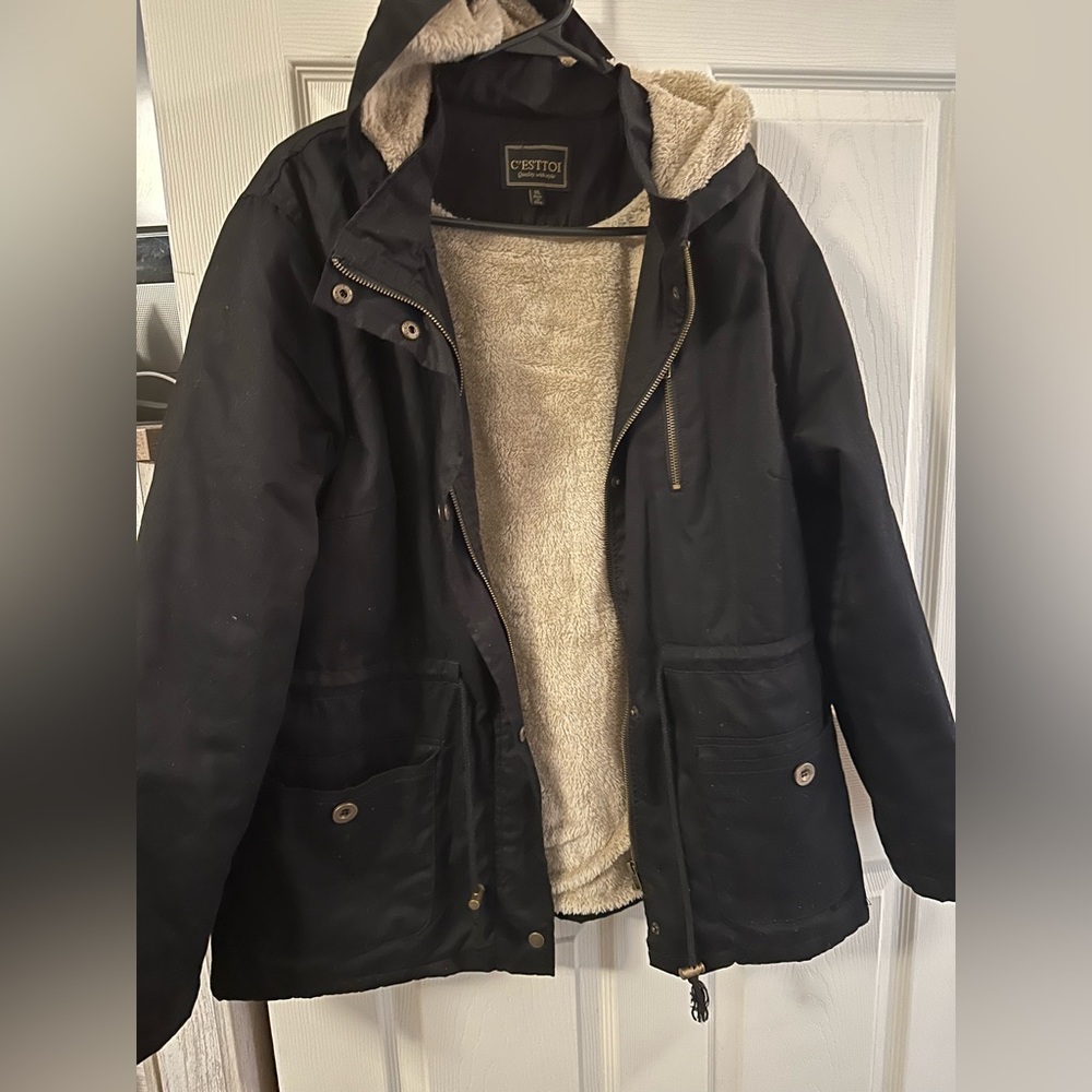 Chic Soul Black Hooded Jacket with Cream Lining